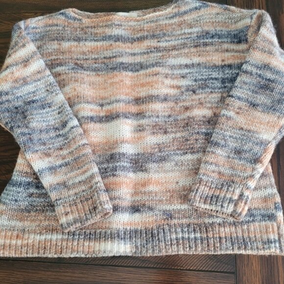 LOFT Womans Space Dye Sweater Wool Blend Cream White Blue Size L - Picture 2 of 7